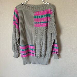 Vintage Grey‎ and Pink Tina Knitwear Sweater Retro Vibe